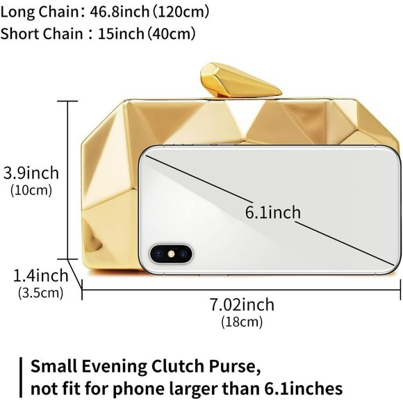 Women Lattice Pattern Metal Evening Clutch Bag Geometric With Chain Strap - Picture 2 of 6
